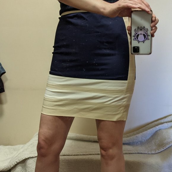 3 for $30 - Navy and Beige Blocked Pencil Skirt - Picture 3 of 5